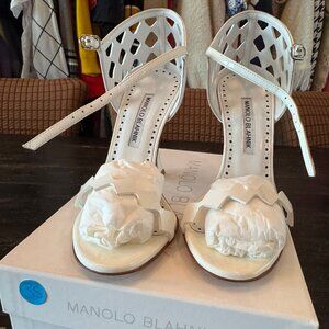 Mando Blahnik White Cutout Sandals